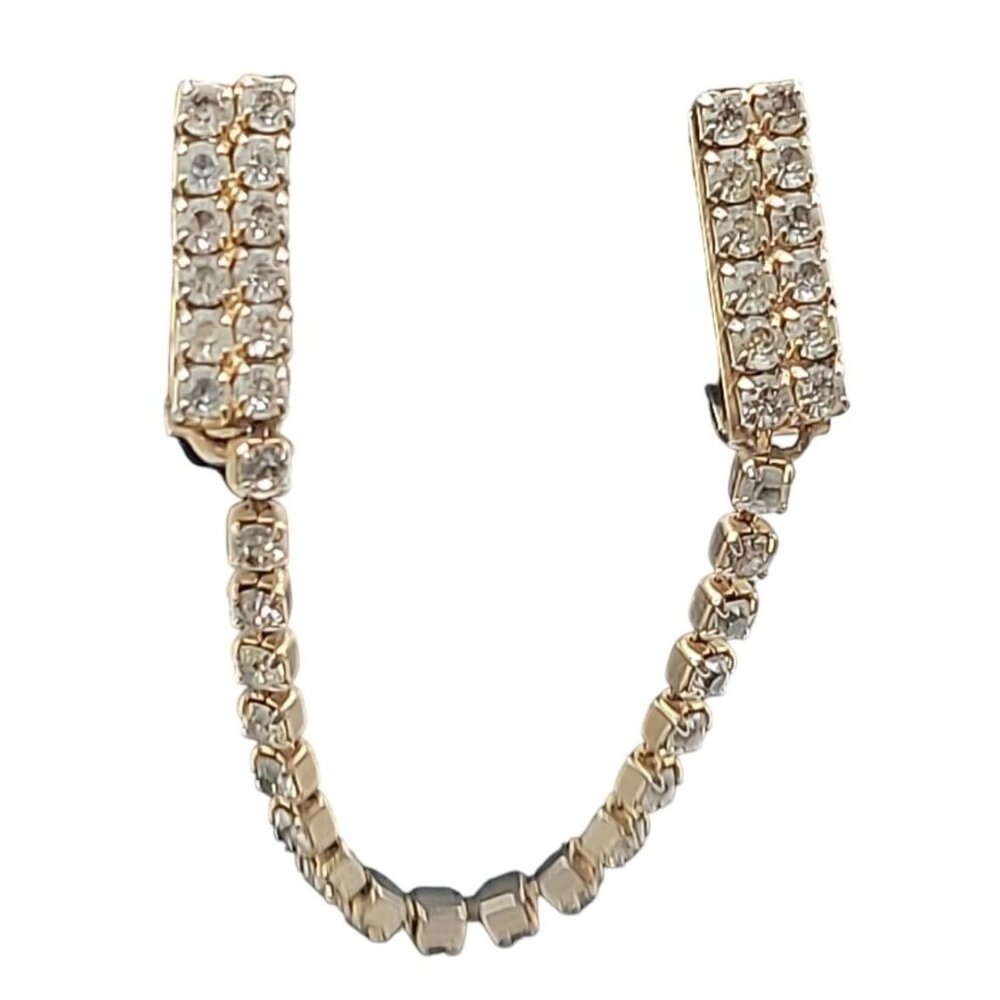 1950s Rhinestone Sweater Guaryd Clips Silver Tone Prong Set Clear Stones